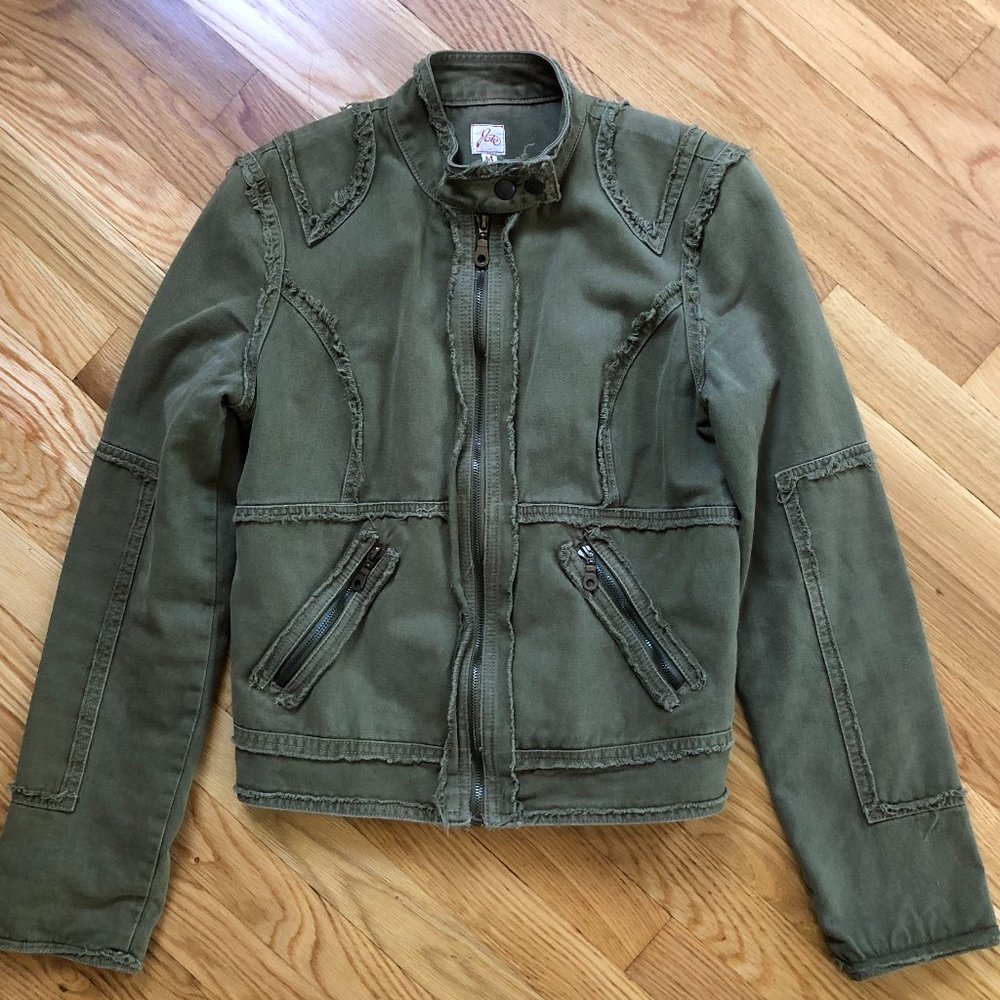 Rare Joie Distressed Army Green Military Jacket M